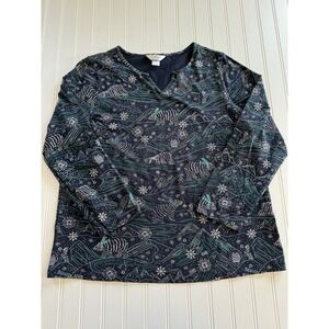 Christopher & Banks Womens XL Long Sleeve Top Navy Winter Critter Pixel Print